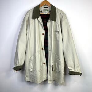 LL Bean Canvas Field Chore Barn Coat Jacket Corduroy Wool Plaid Liner XL Tall